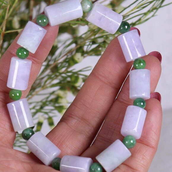 Certified Lavender&Green 100% Natural A jadeite 14*8.5mm Bead Bracelet - Picture 6 of 12